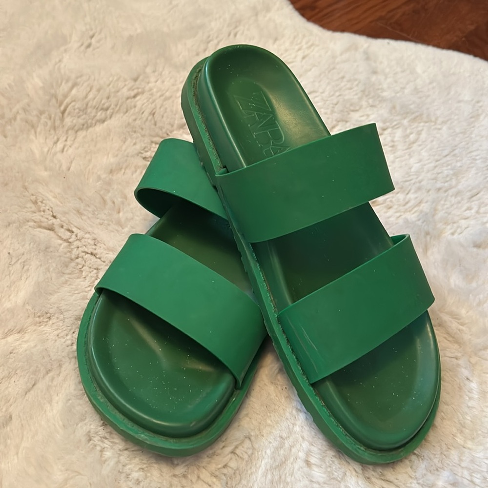 Zara Vibrant Green Slip On Moulded Sandals